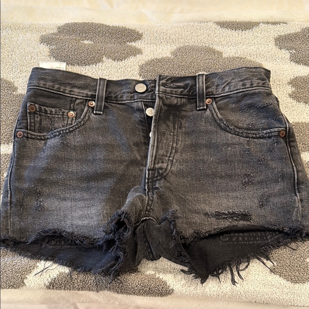 Distressed Black Denim Shorts